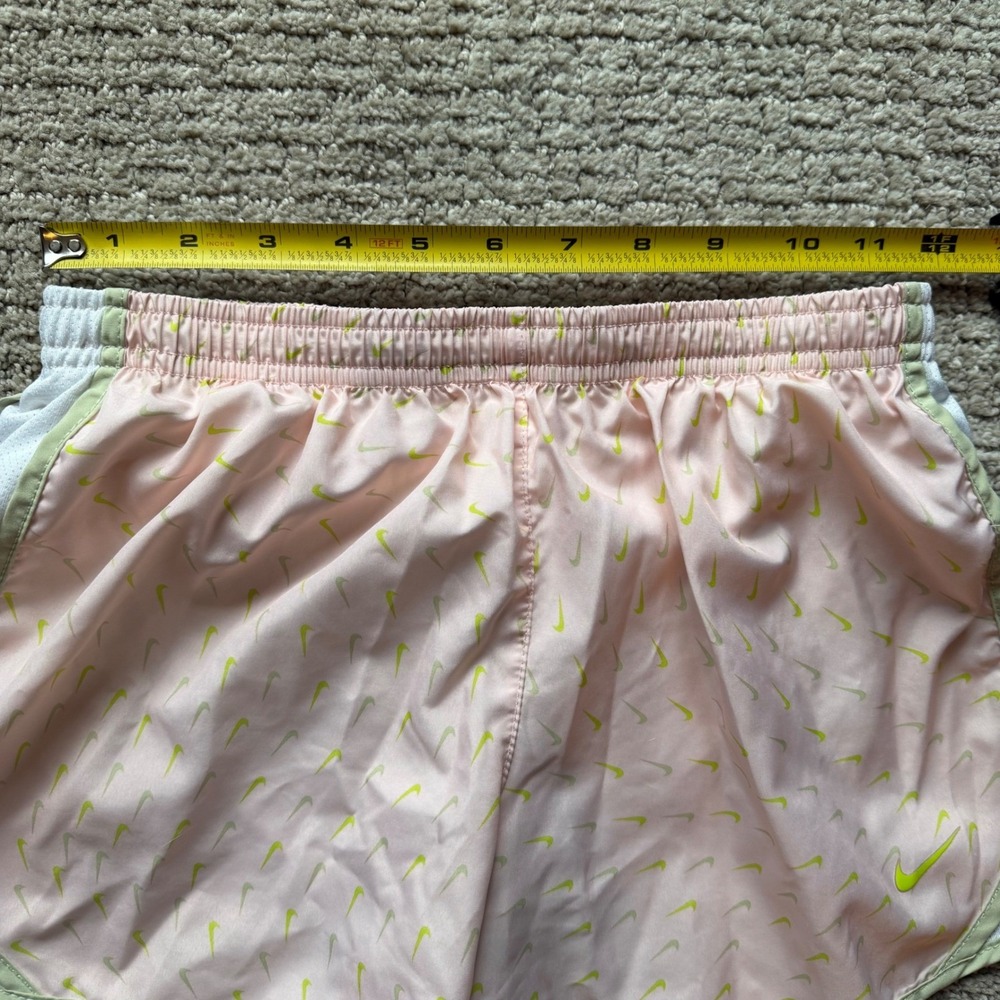 Nike Dri-FIT Running Shorts Girls Large Pink Lime Green Mini Swoosh Track Sports - Picture 6 of 7